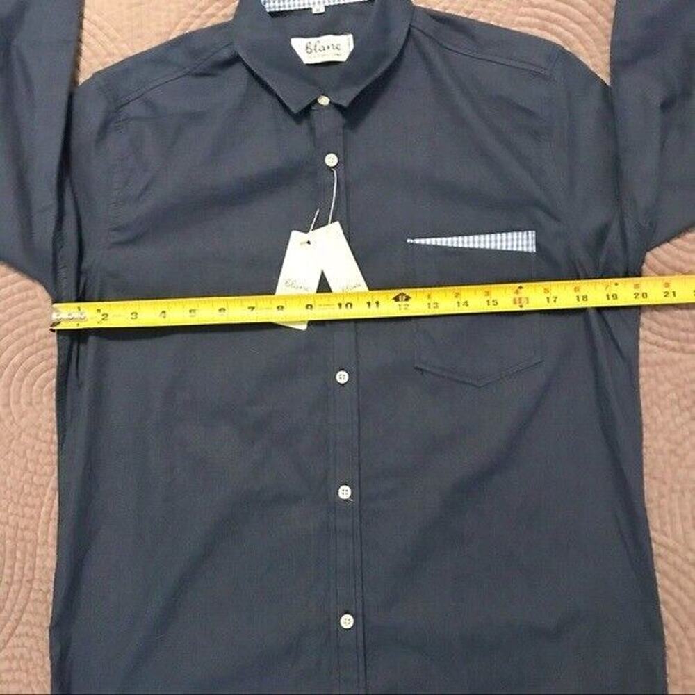 Blanc NWT Men's Medium Blue 100% Cotton Button-Up Shirt Casual Long Sleeves - Picture 7 of 7